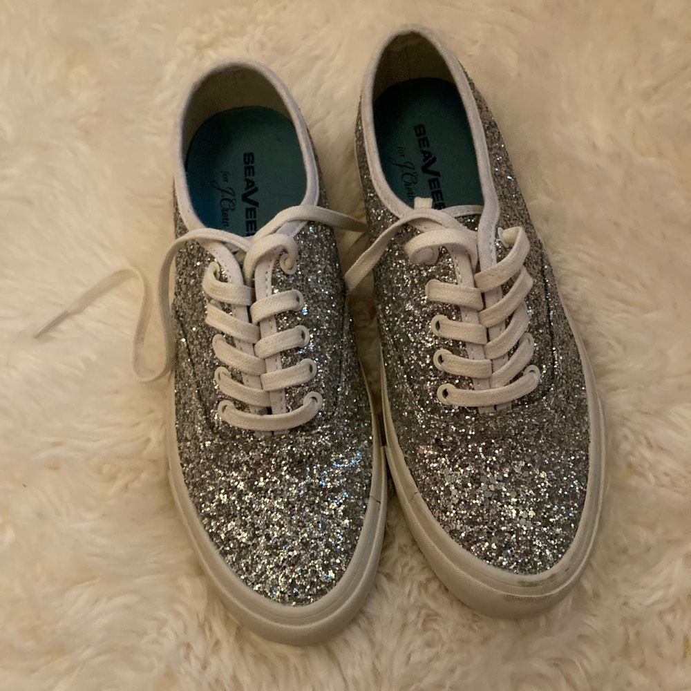 Seavees for J.Crew silver glitter tennis shoes 7.5